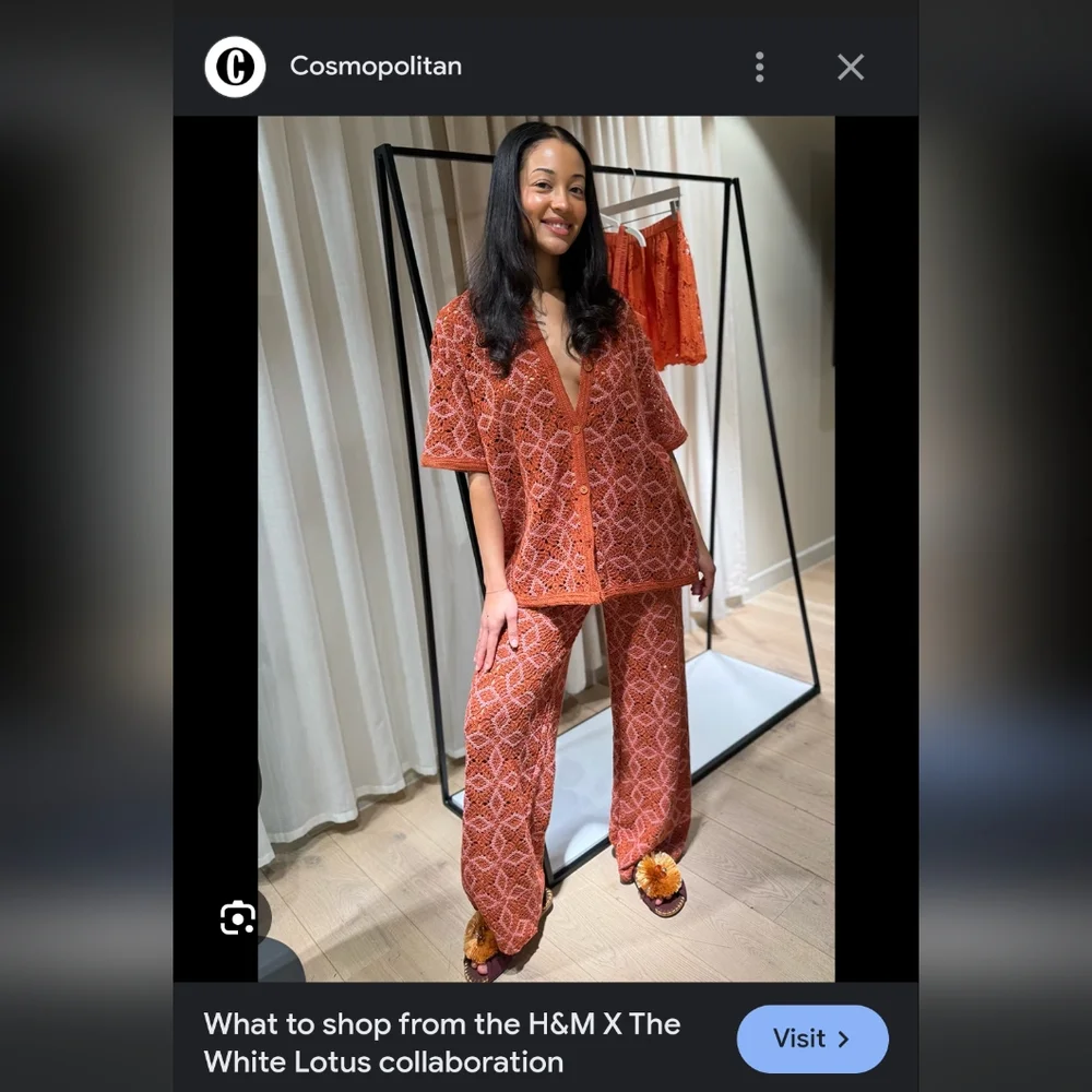 *LAST CHANCE* THE WHITE LOTUS x H&M CROCHETED PANTS, Orange Crochet Pants - Picture 3 of 12